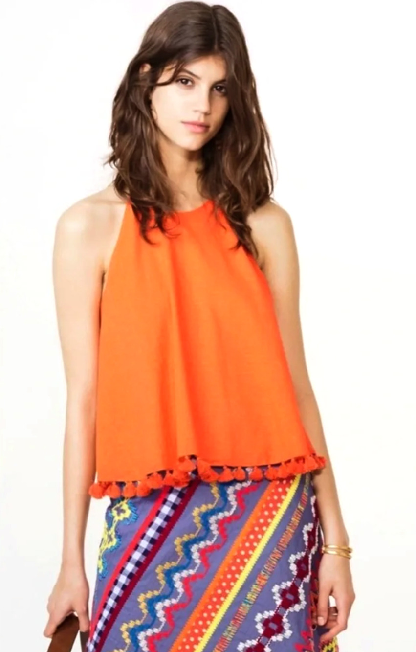 TORY BURCH Lindsay Cotton Tassel Trapeze Halter Tank Top Net-A-Porter 8 M $375